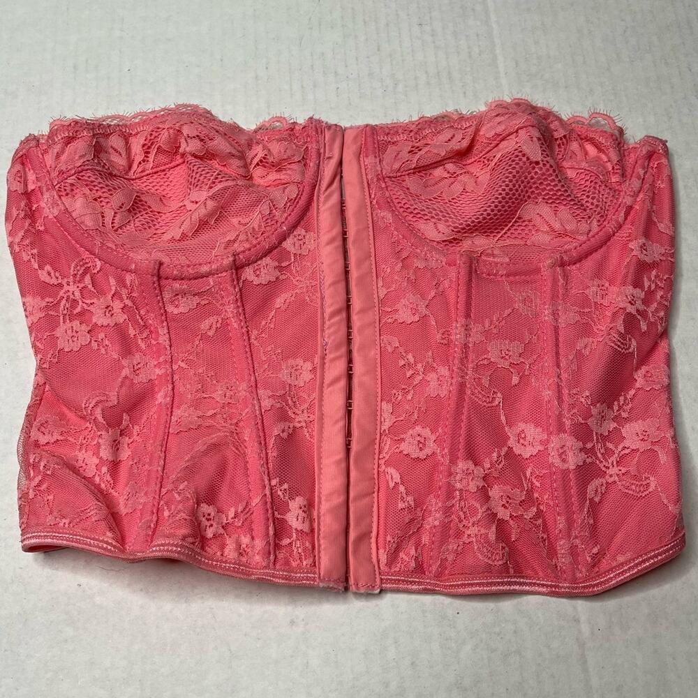 Pink Floral Lace Hook and Eye Busiter Corset Womens Preppy Top Size Medium